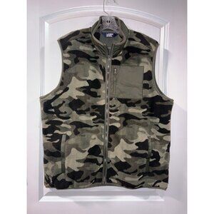 Camo Sherpa Vest Men’s Large Lands End Warm and‎ Cozy Full Zip LG Fast Shipping!